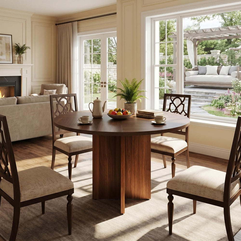 47 Inch Round Dining Table for 4-6 People, Rustic Circle Kitchen Table with X...