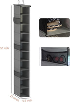 Libeder 10-Shelf Hanging Closet Shoe Organizers with Side Pockets, Grey | Hanging Closet Organizer with Side Pockets for Wardrode,Dorm, Folding Shoe Racks, Space Saving Hanging Shelves with Hooks