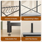 VUSIGN Kitchen Bakers Rack with Power Outlet, 4 Tiers Microwave Stand with Storage, 23.6 Inch Coffee Bar Station with 6 S Hooks, Adjustable Shelf Rack for Pots/Pans/Spices, Gray