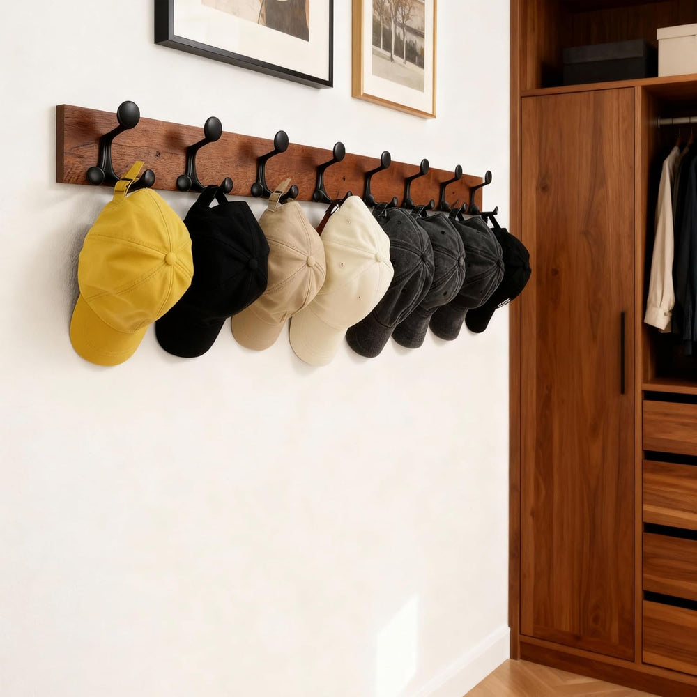 SKOLOO 43-Inch Wood Coat Rack Wall Mount with 8 Triple Hooks - Ideal for Fami...