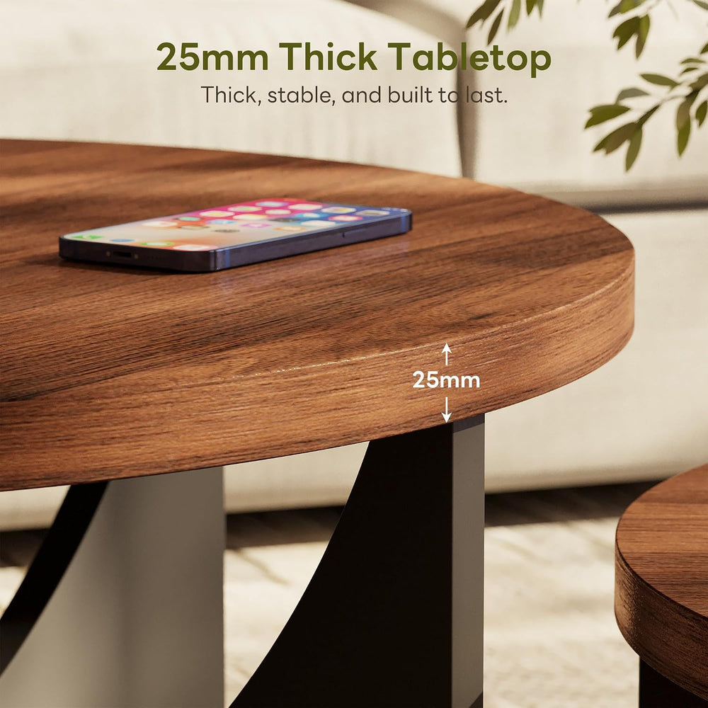 LIKIMIO Nesting Coffee Tables Set of 2, 23.6" Small Round Tables, Walnut...