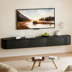 SHGJ&SOFT Floating TV Stand Wall Mounted Media Console with Door Entertainment Centerwith Storage Cabinets, Wall Mounted TV Shelf for Bedroom,Living Room (Black, 63IN)