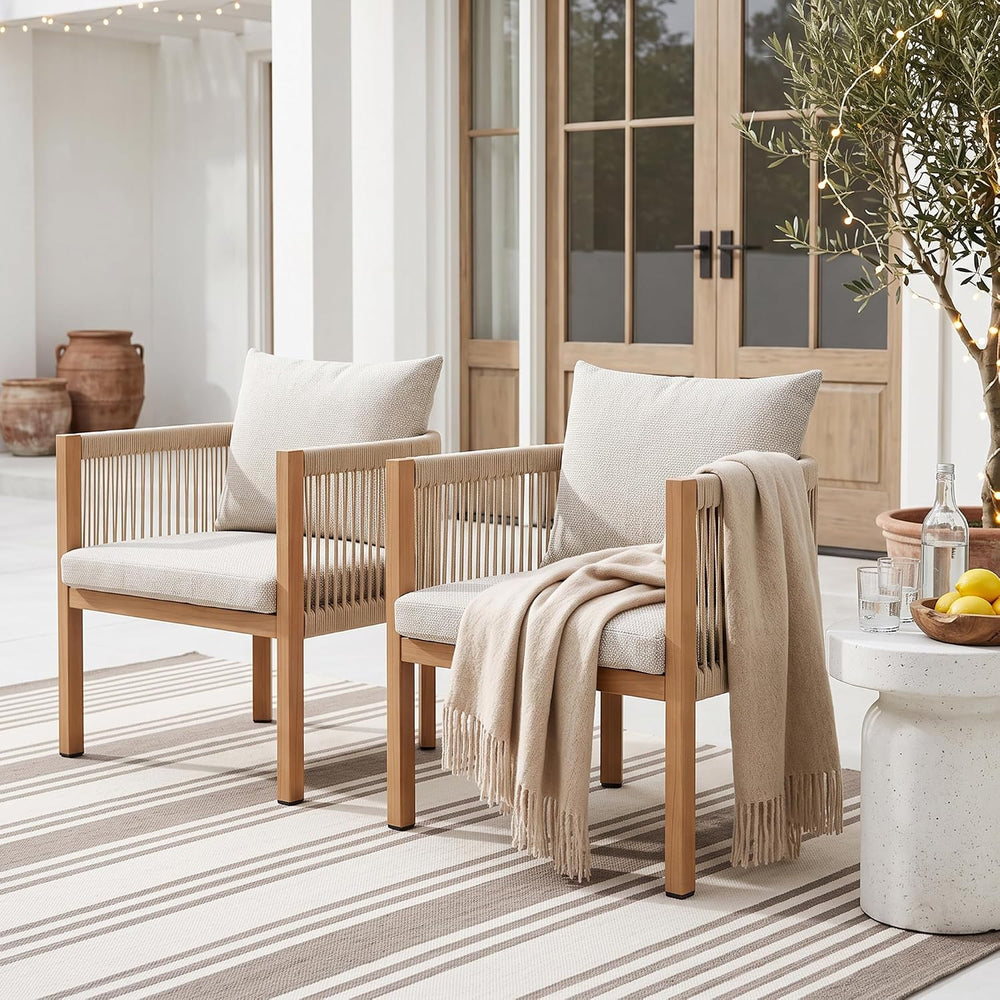 Patio Dining Chairs Set of 6, Rope Rattan Patio Furniture Set, All Weather Ou...