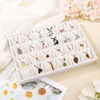 Mornajina 24 Grids Stackable Jewelry Tray Organizer with Removable Dividers, Velvet Jewelry Display Tray for Earrings Necklaces Bracelet Rings Display Showcase - Beige