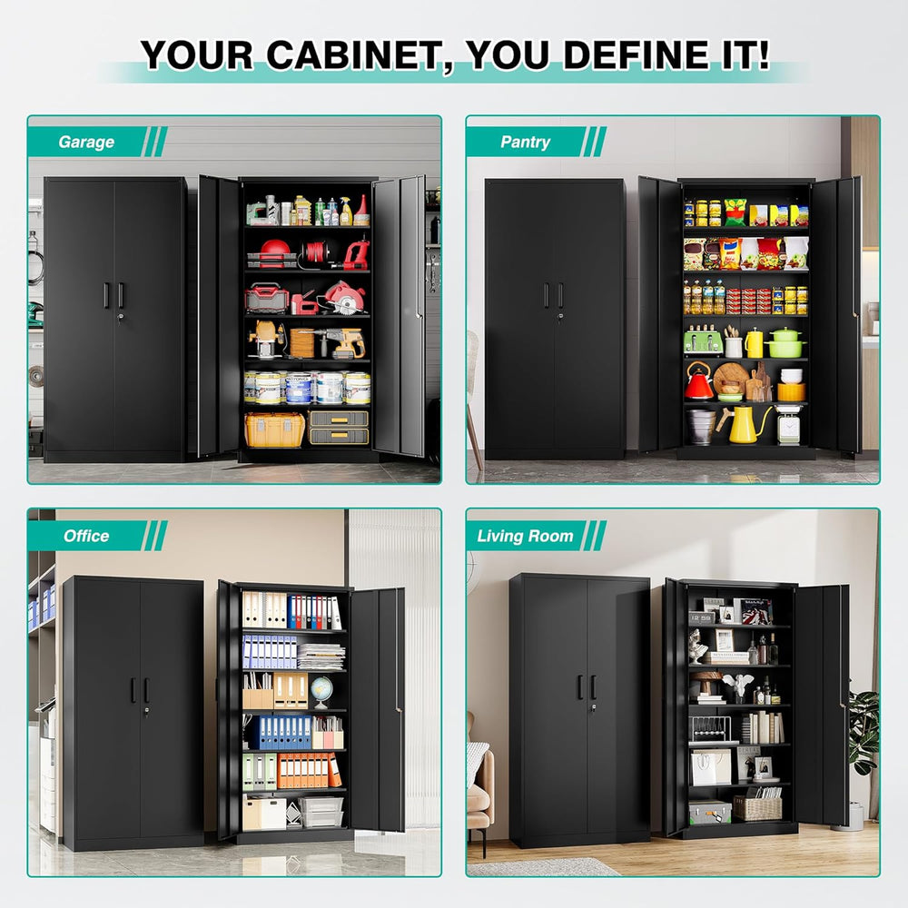 SISESOL Wide & Deep Metal Storage Cabinet with 2 Doors and 5 Adjustable S...
