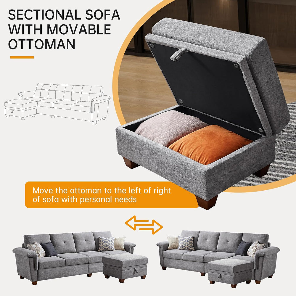 108'' Convertible Sectional Sofa with Storage, 4 Seat L Shaped Couch ...