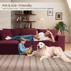108" L-Shaped Boneless Couch, Modular Sectional Sofa with Moveable Ottoman, Corduroy Cloud Couches for Living Room, No Assembly, Ship in a Box, Red