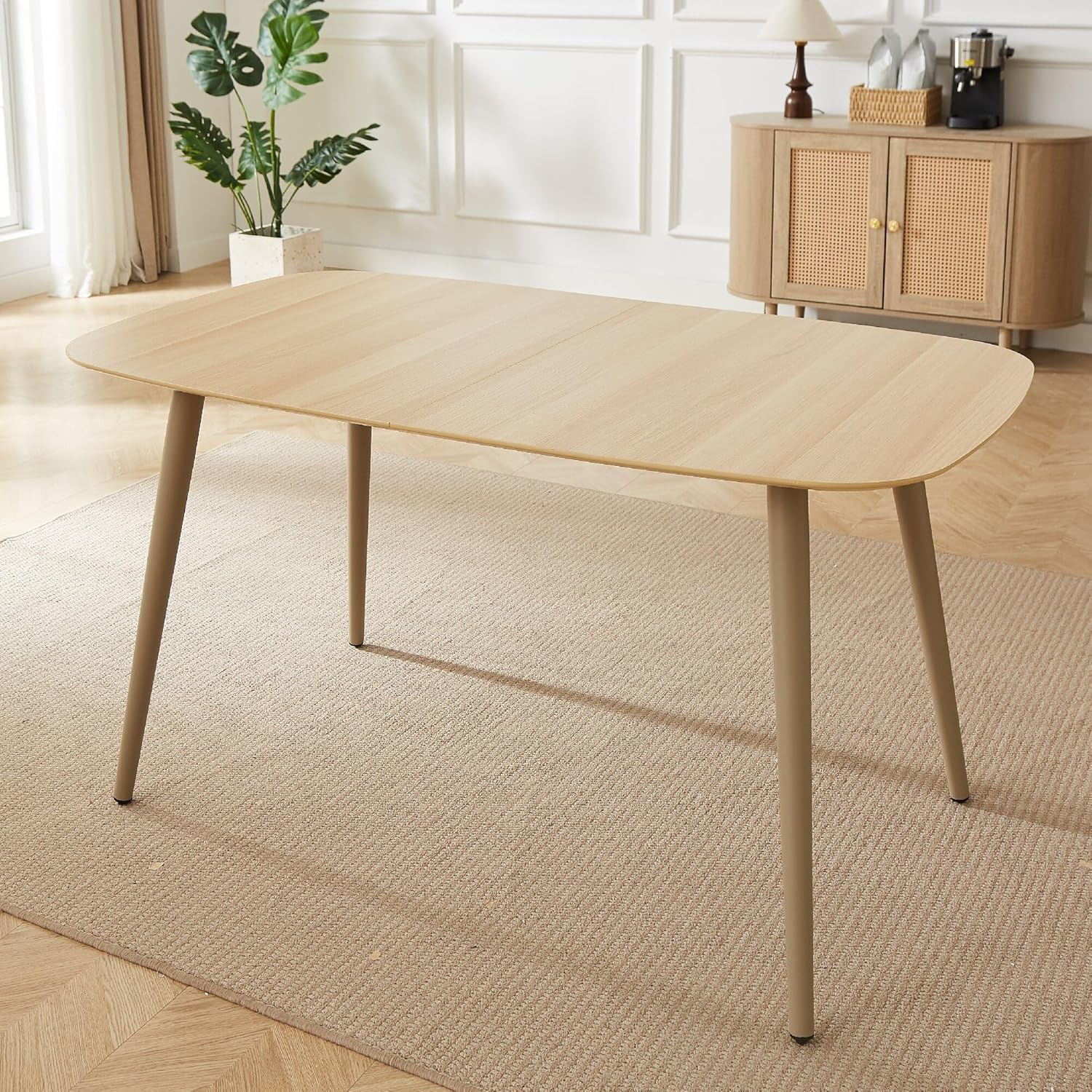 HIPIHOM 55.1'' Dining Table Set for 4,Modern Wood Dining Table,Leather Dining Chairs 4,Table and Chairs Set of 4,Ideal for Kitchen Dining Room (Natural Color Table, 55.1")