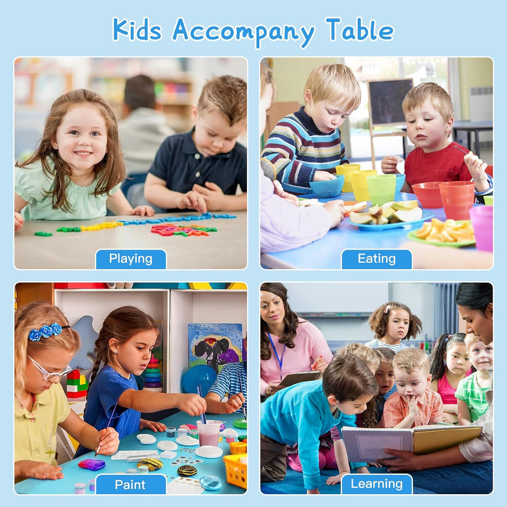 LulliSpace Kids Study Table and 6 Chairs Set,Height Adjustable Table and Chairs for Children and Toddlers,47.2"X23.6"Graffiti Desktop,Suitable for Daycare,Classrooms, Home
