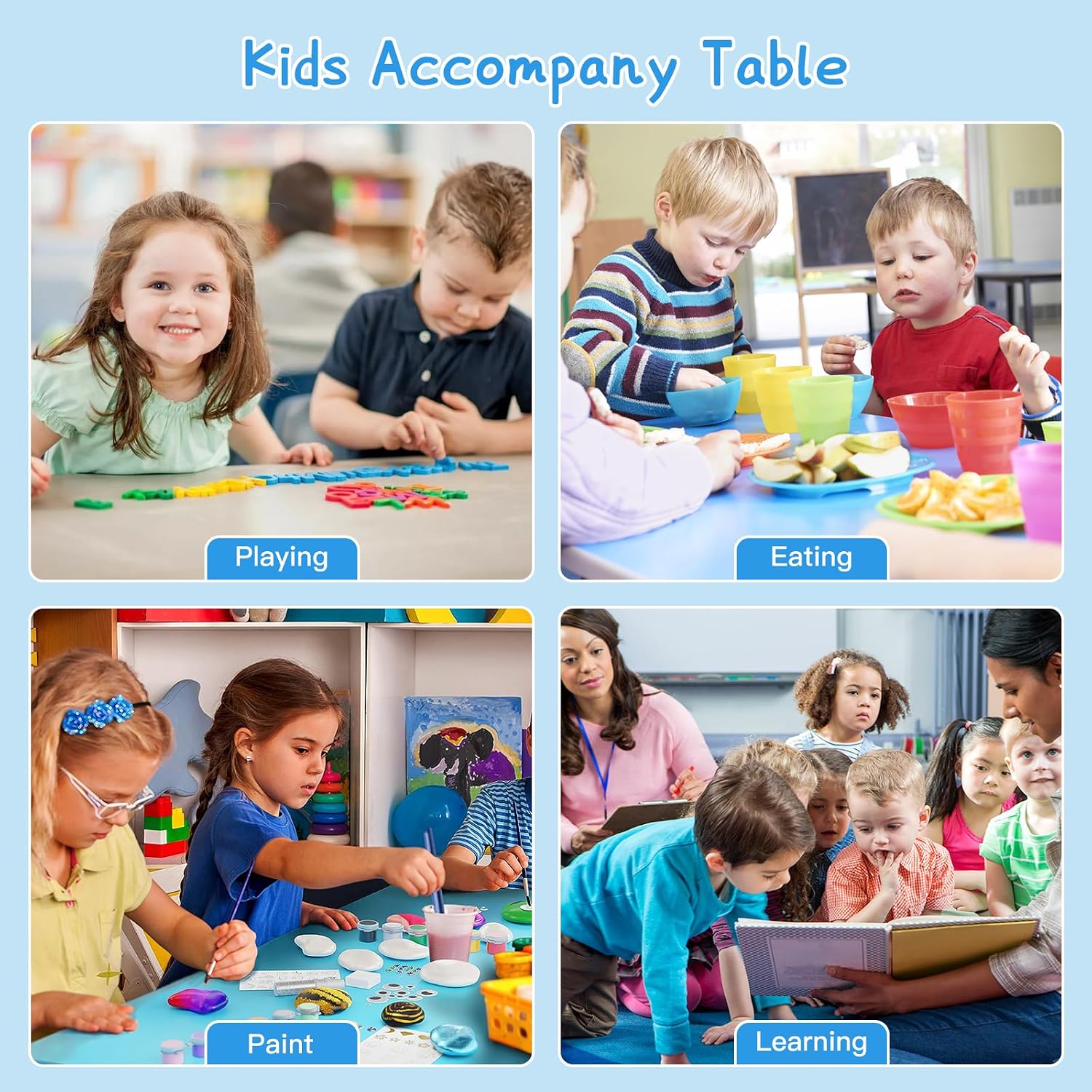 LulliSpace Kids Study Table and 6 Chairs Set,Height Adjustable Table and Chairs for Children and Toddlers,47.2"X23.6"Graffiti Desktop,Suitable for Daycare,Classrooms, Home