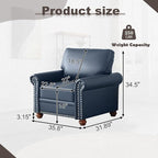 Faux Leather Accent Chair,35" W Upholstered Mid Century Modern Armchair with Rivet Rolled Arm,Deep Seat Comfy Single Sofa Chair for Living Room,Bedroom,Apartment,Office(Navy)