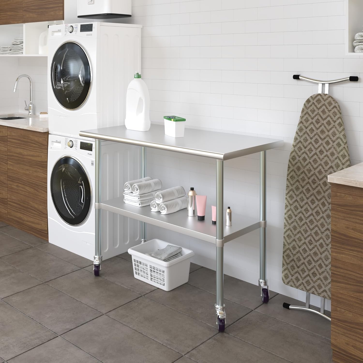 AmGood 48" Long x 24" Deep Stainless Steel Table with Casters