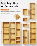 Desk Drawer Organizer Tray Set of 6 – Bamboo Office Storage Boxes with 12 Compartments for Office Supplies, Cosmetics, Jewelry and More
