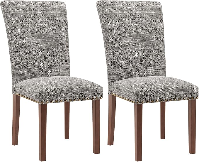 Stylish Dining Chairs Set of 2, Upholstered Parsons Dining Room Chair with Nailhead Trim, Kitchen Room Chair with Thick Cushions and Wood Legs, Nailhead Trim, SKY2383