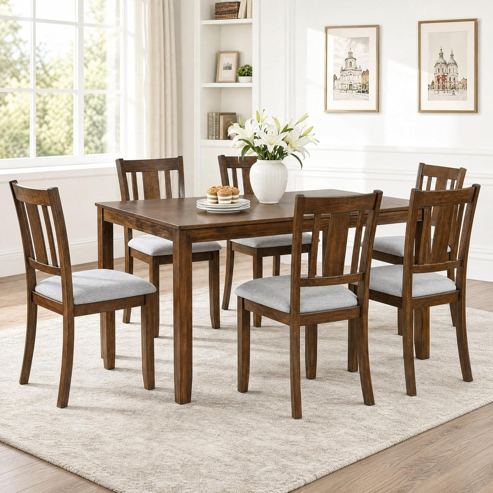 7-Piece Dining Table Set, Counter Height Kitchen Set with Rectangular Table &...