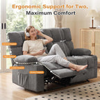 Oversized Fabric Reclining Loveseat Sofa for Living Room with Cup Holders | 2-seat recliner sofa with side pockets, padded seats and adjustable footrests for home theater, family room and relaxation