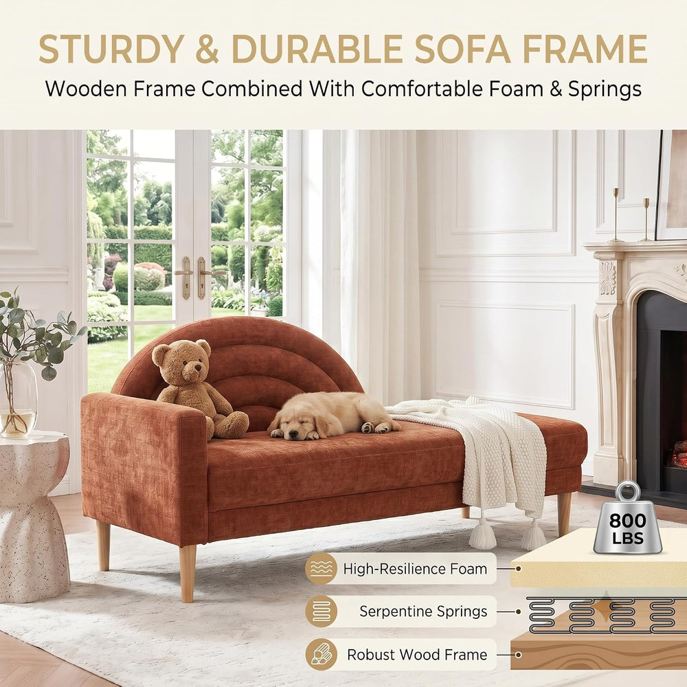 62.2" Linen Chaise Lounge Chair Indoor with Right Armres, Ocher Orange |...
