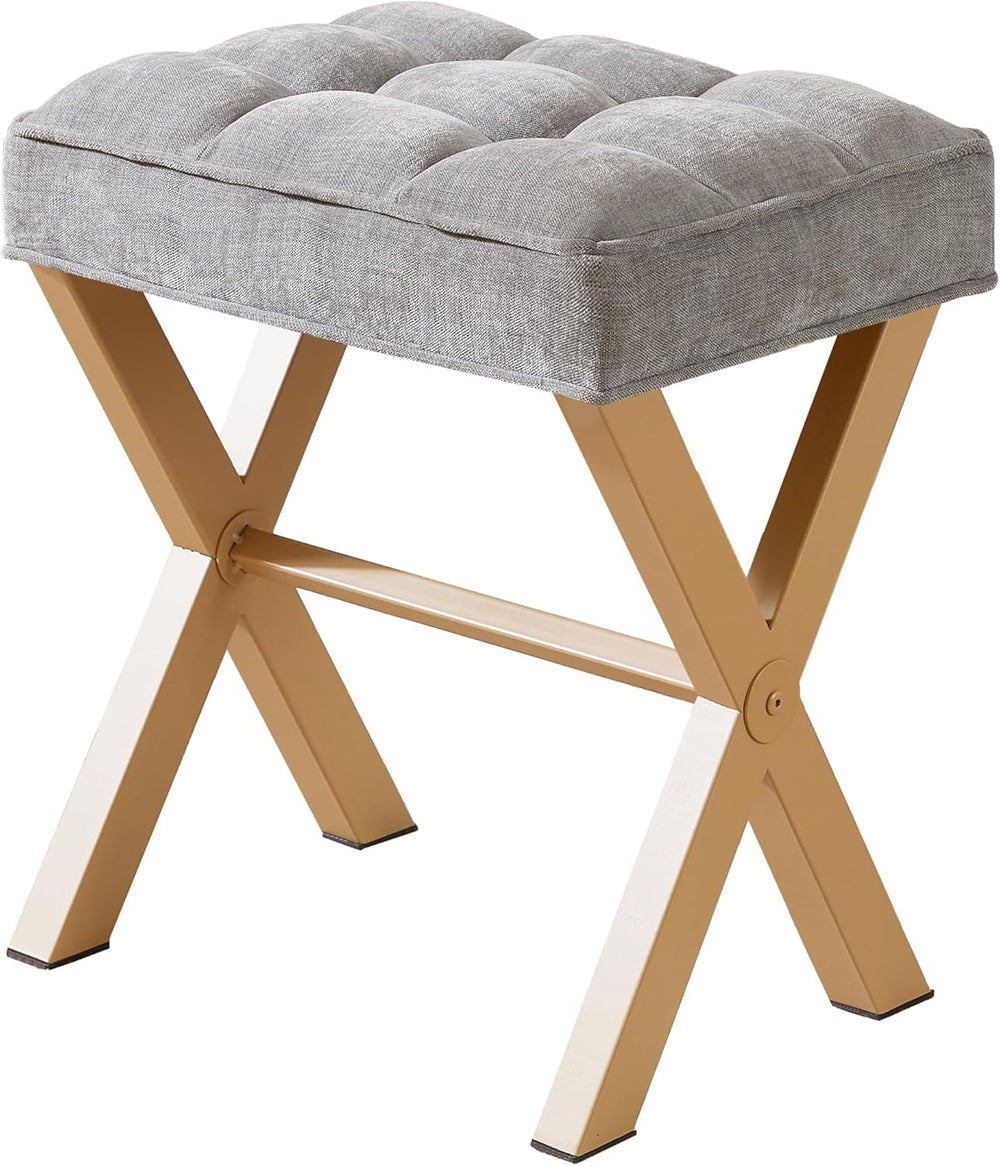 Royal Windsor Vanity Stool,Small Makeup Chair with Metal X Legs | Square Foot...