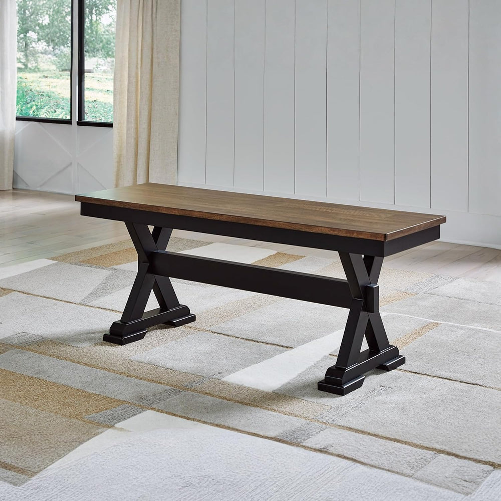 Signature Design by Ashley 1-Piece Wood Dining Bench, 48" 2-Tone Farmhou...
