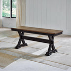 Signature Design by Ashley Wildenauer Dining Bench, 48 Inch Farmhouse Two Tone Wooden Seating with Solid Wood Frame, Mango Veneer and MDF Substrate Seat, Casual Entryway or Kitchen Use, Brown/Black