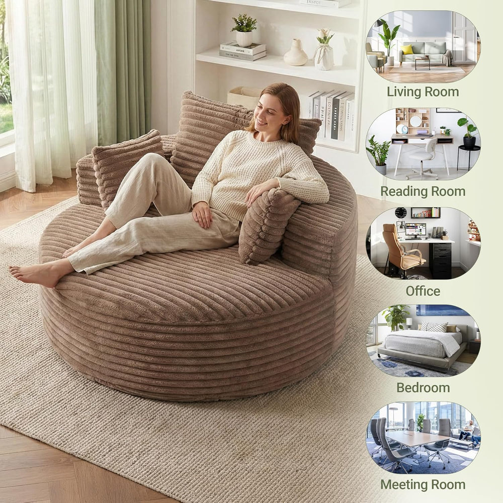 55''Oversized Round Chair Lounge Chaise Indoor, Modern Upholstered Co...