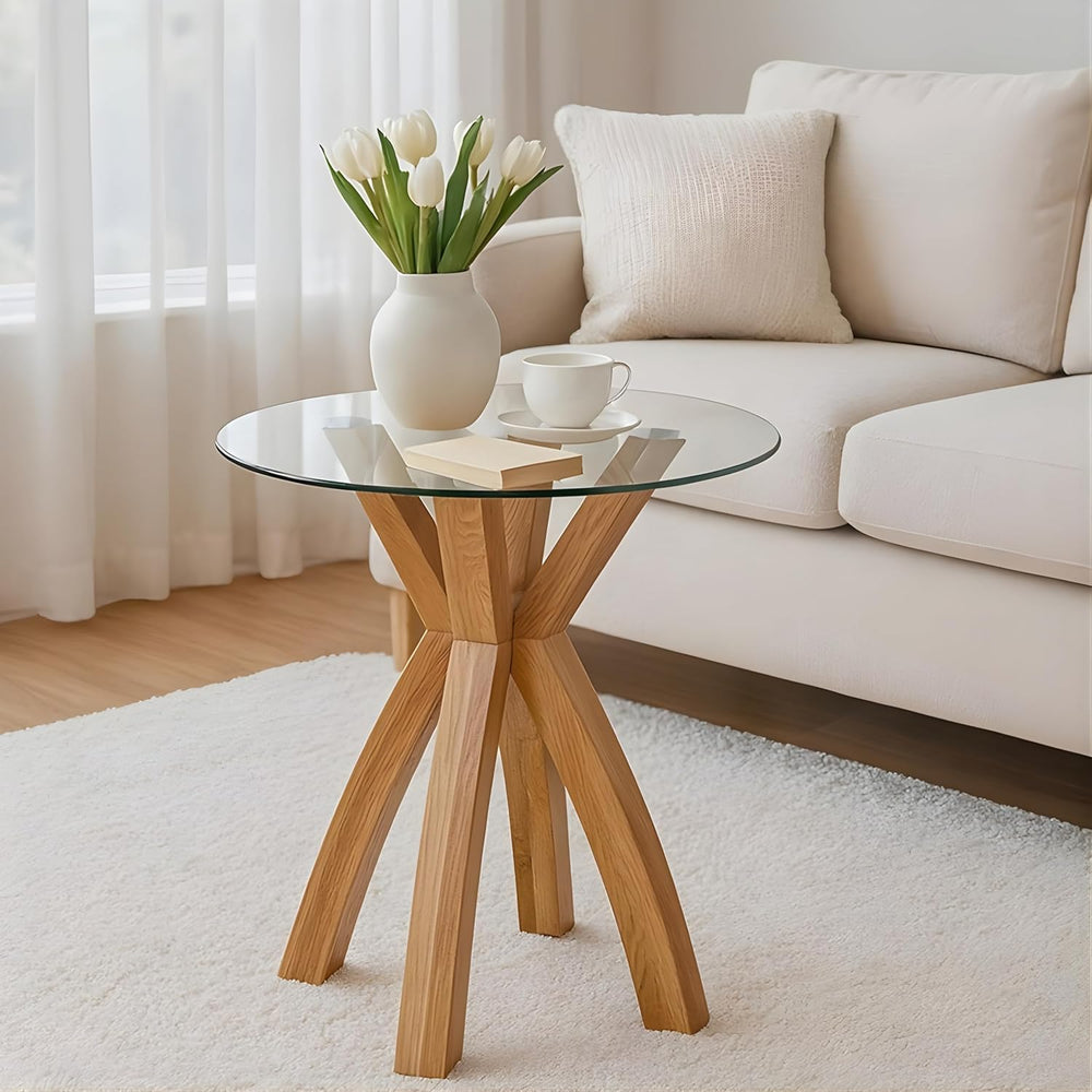 Round Glass End Table, Small Sofa Side Table for Living Room, Bedroom. Stylis...
