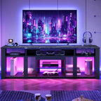 Bestier 80 Inch TV Stand for 85 Inch TVs, Modern Open Entertainment Center with LED Lights & Adjustable Shelves, Media Console for Gaming Setup and Home Theater (Black Marble)