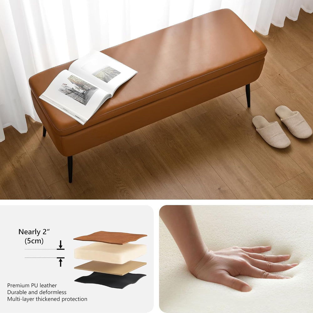 kinmars Leather Storage Ottoman Bench, End of Bed Bench with Steel Legs | Bro...