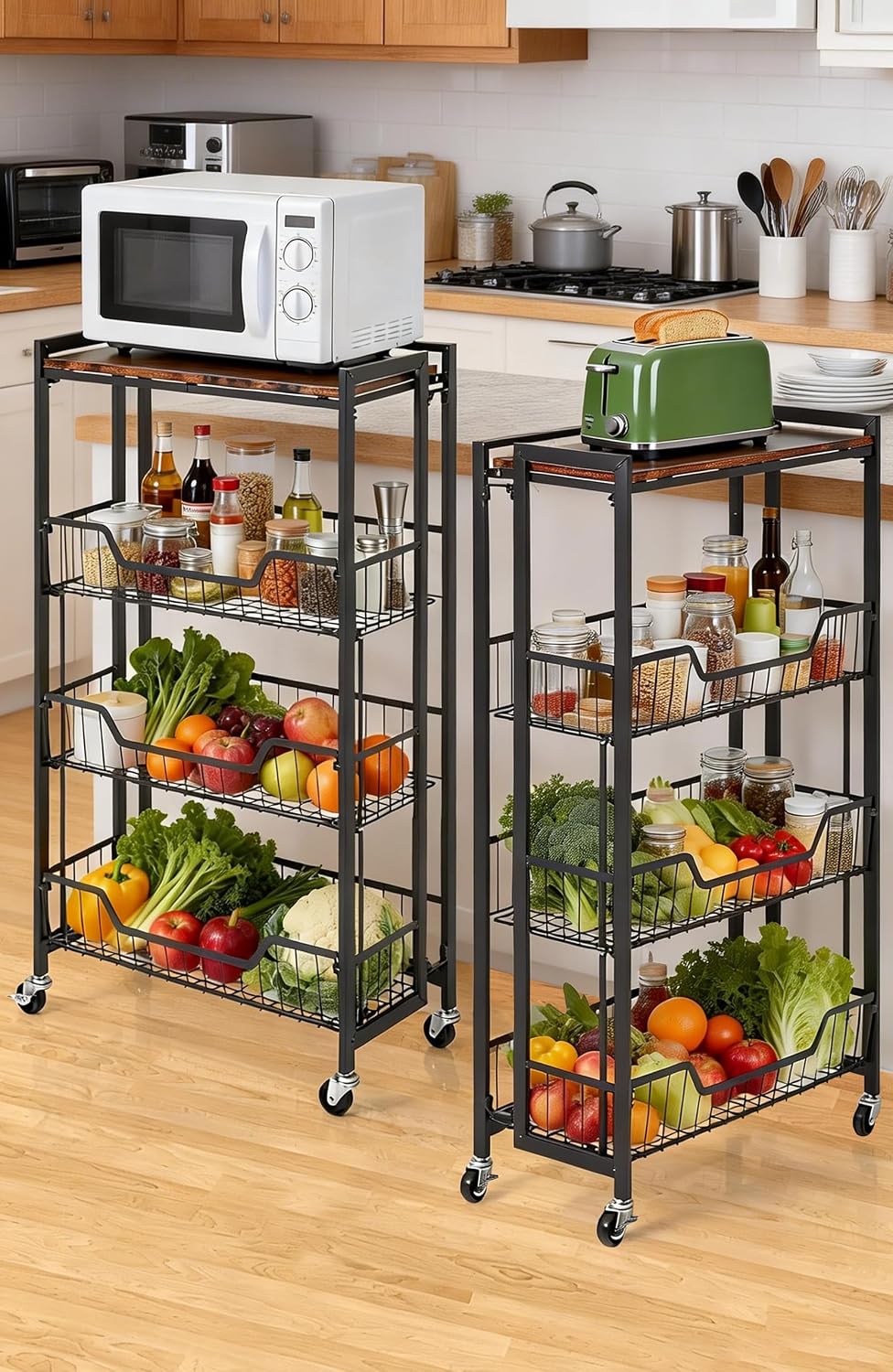 Garvee Large 4-Tier Foldable Storage Cart with Lockable Caster - 100Lbs Loadi...