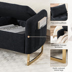 48" End of Bed Bench, Modern Storage Benches with Button-Tufted, Chenille Upholstered Storage Ottoman Bench for Foot of Bed with Arms, Gold Legs Window and Entryway, Black