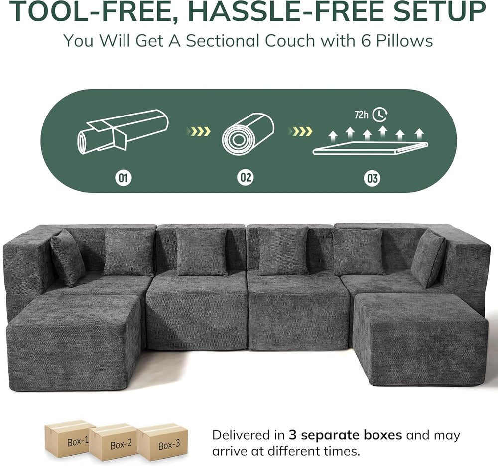 MONVANE Modular Sectional Cloud Couch for Living Room - 130'' 6 Seate...