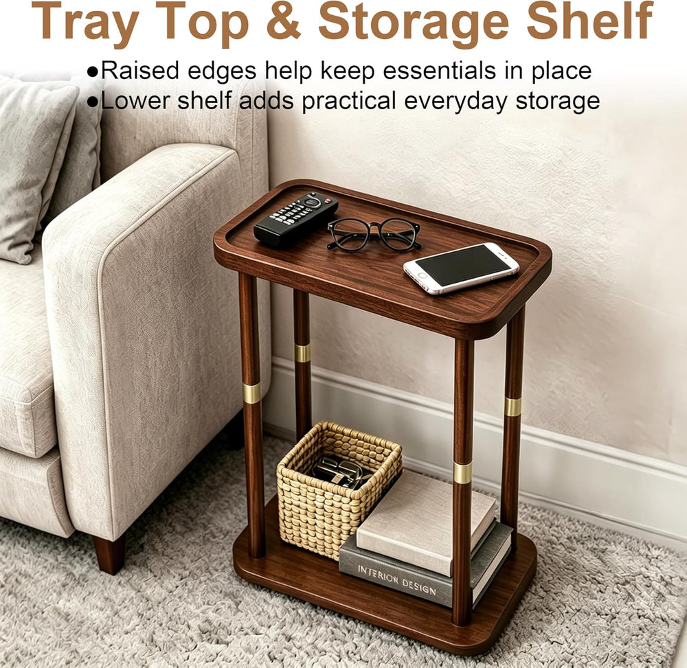 Narrow Side Table, 2-Tier Solid Wood Slim End Table for Small Spaces, 7.5-Inc...
