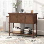 ARTPOWER Console Table with 2 Drawers, Retro Entryway Table with 2 Door | Solid Wood Veneer Entry Table, Behind Couch Sofa Table with Open Storage Shelf for Living Room, Foyer, Hallway