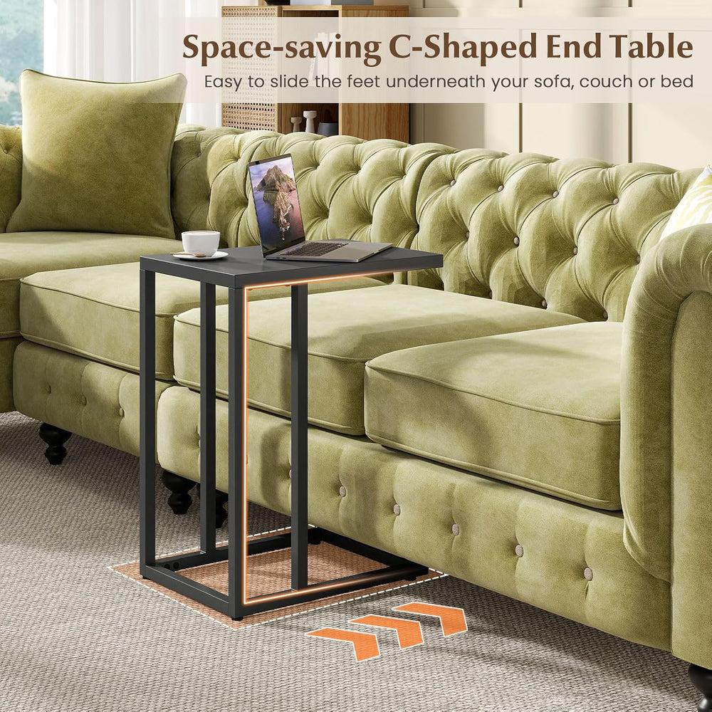 HAPPYGRILL C-Shaped Side Table with Metal Frame, Adjustable Foot Pads, Small ...