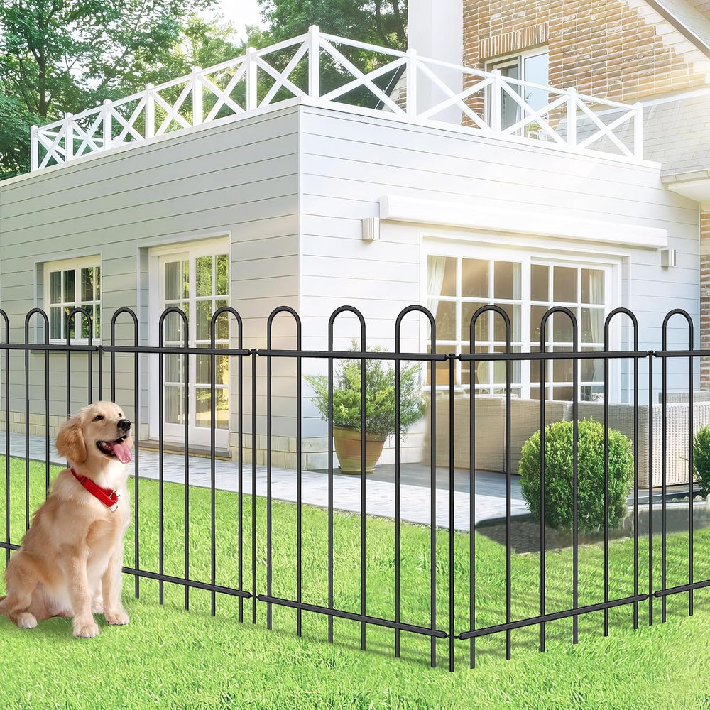 36” x 12’ Outdoor Metal Garden Fence, No-Dig Dog Fence Panels with Stakes