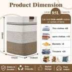 Laundry Hamper, 85L Tall Laundry Basket with Leather Handles, Rectangle Large Clothes Hamper for Organizing, Cotton Woven Laundry Baskets Storage Hampers for Bedroom, Nursery, Living Room