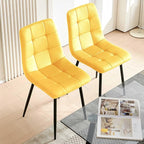 NORDICANA Yellow Velvet Dining Chairs Set of 4, Upholstered Tufted Kitchen Chairs, Comfortable Seat, Metal Leg, Easy Assembly