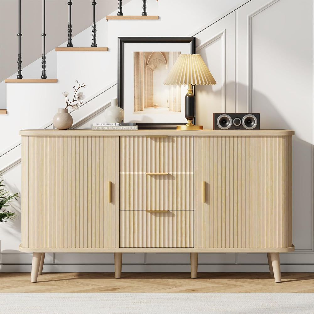 Lulive Natrual Buffet Cabinet, 55" Wide Sideboard Buffet Storage Cabinet...