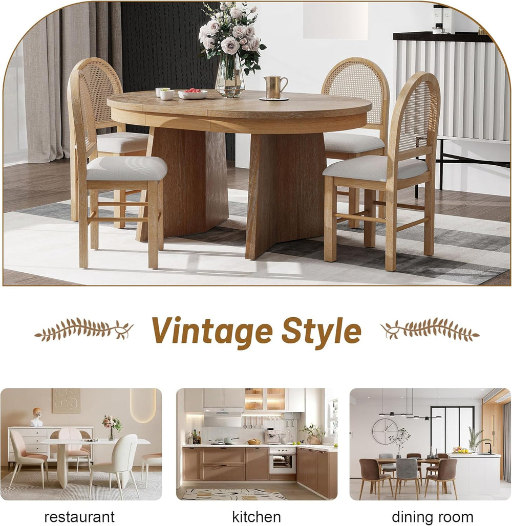 LUMISOL 5-Piece Round Dining Table Set for 4, Extendable Kitchen Table Set wi...