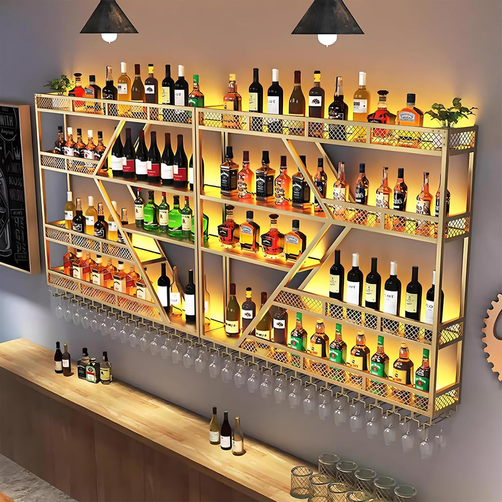 63in Large Wall Mounted Wine Rack, 4 Tier Metal Diamond Shaped Liquor Bottle ...