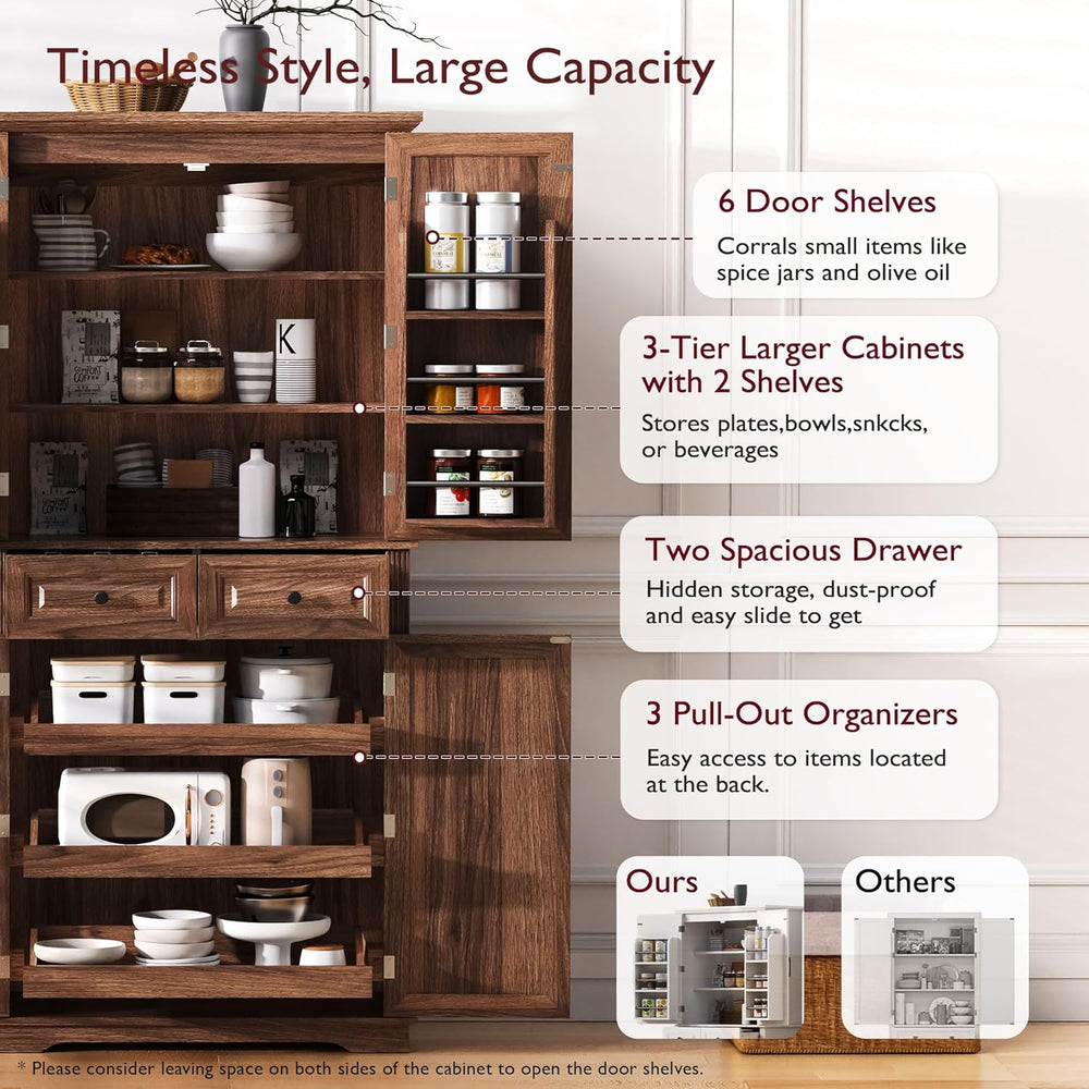 Merax 71" Tall Kitchen Pantry, Farmhouse Storage Cabinet with 6 Door She...