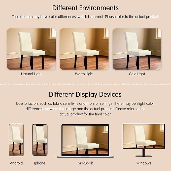 CHUN YI Dining Chairs Set of 6, Faux Leather Dining Room Chairs, Upholstered Parsons Chairs for Dining Room Kitchen Side Chair with Sturdy Wood Legs, Cream (Only Chairs)