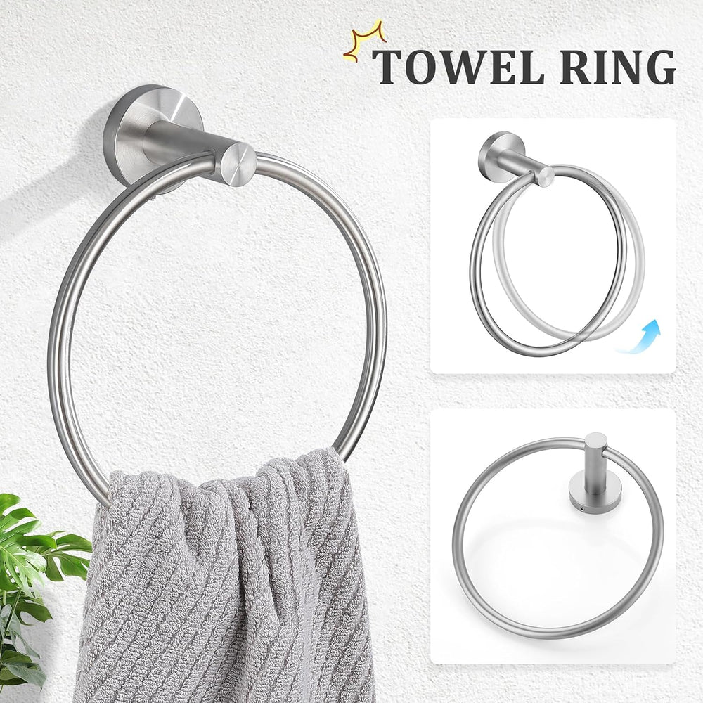 TURS Brushed Nickel 5-Piece Bathroom Hardware Set Towel Bar Set SUS304 Stainl...