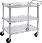 Seville Classics UltraDurable NSF Commercial Heavy Duty Metal Rolling Utility Cart, Handle Bar for Restaurant, Garage, Warehouse, Kitchen, Office, Deep Top Basket (34.8"W x 18.25"D)