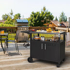 Shintenchi Outdoor Grill Cart Table with Stainless Steel Top for Kitchen Prep & BBQ, Outdoor Kitchen Island Table with Side Handle, Multifunctional Outdoor Grill Table, Black