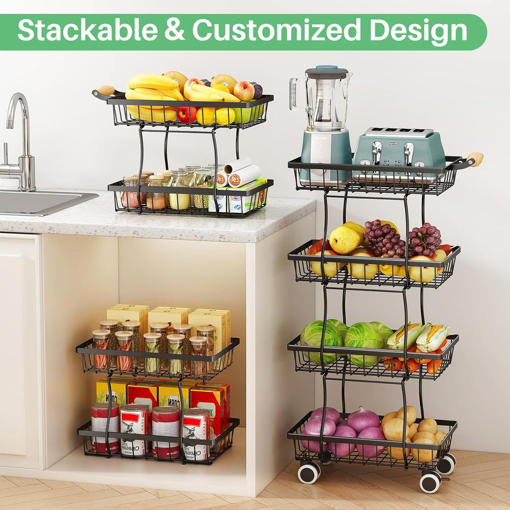 SAYZH Fruit Basket Kitchen Pantry Organizers and Storage - 4 Tier Stackable M...
