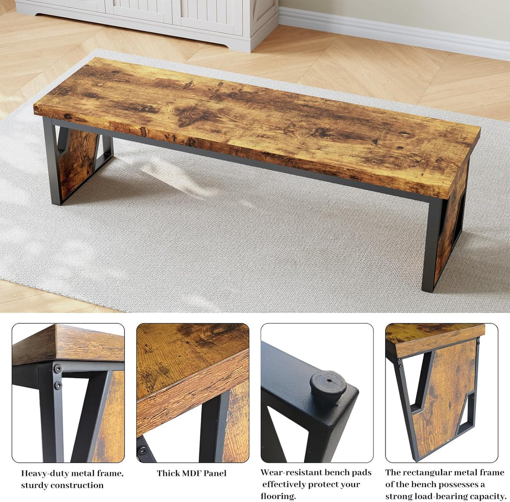 HIPIHOM Table Benches 2-Pack 54.72" Long, Antique Wood & Black Metal...