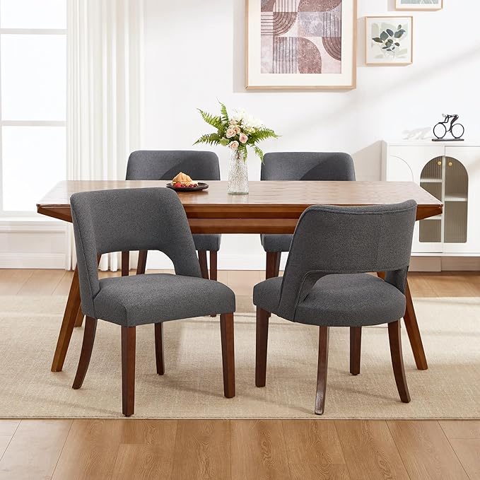 Dining Chairs Set of 4,Modern Dining Room Chairs with Thick Cushions,Upholstered Linen Fabric Kitchen Chairs for Kitchen Dining Room Darkgrey