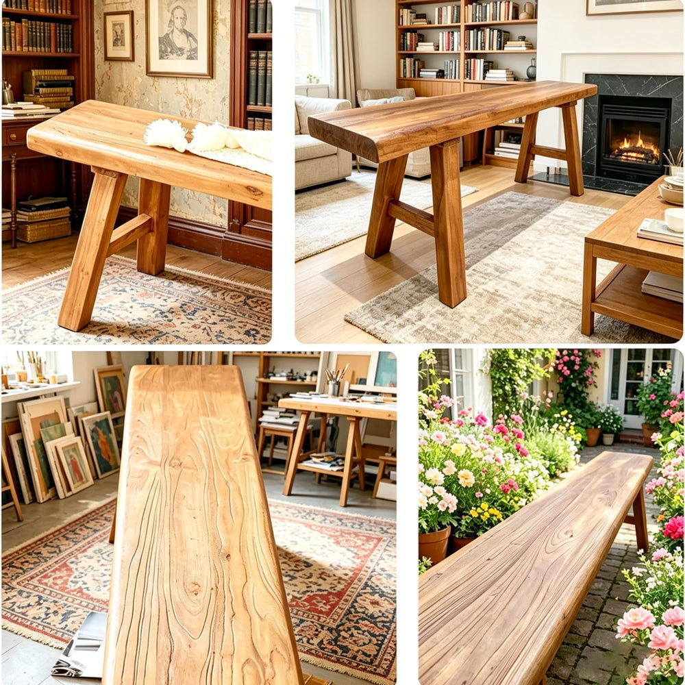 Farmhouse Indoor Wooden Living Room Dining Bench, Asian Natural Wood Kitchen ...