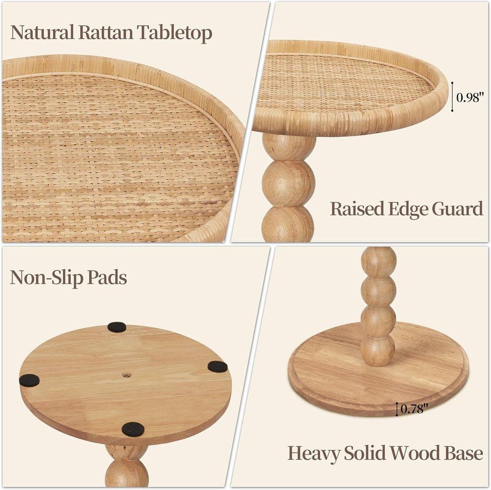 Drink Table, Boho Rattan Small Round Side Table for Small Spaces, Solid Wood ...